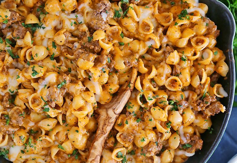 Creamy One-Pot Beef & Shells no laine