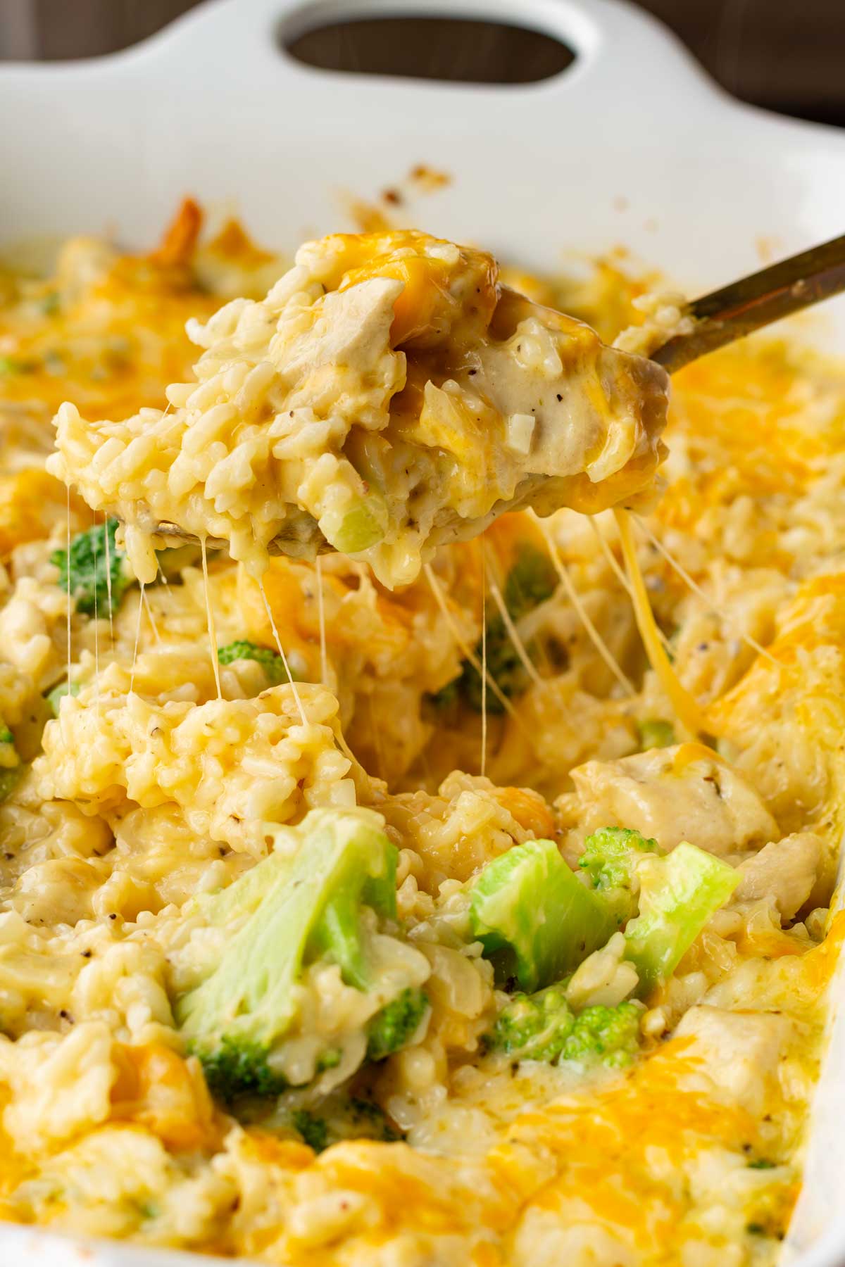 Creamy Chicken Broccoli Rice Cheese Casserole